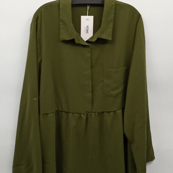 Yoins Women's Olive Green Hi Low Adjustable Sleeves Top Size  3 XL - Picture 2 of 11